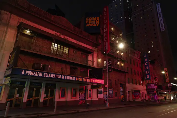 Broadway theaters are dark in a photo from September.